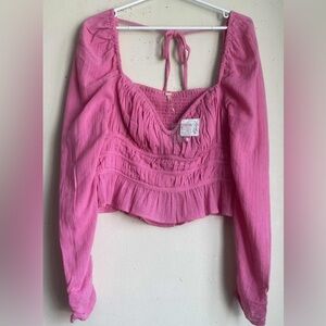 Free People Pink Long Sleeve Blouse